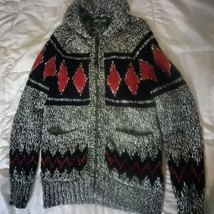 American Eagle Outfitters Black and Red Zip-Up Sweater